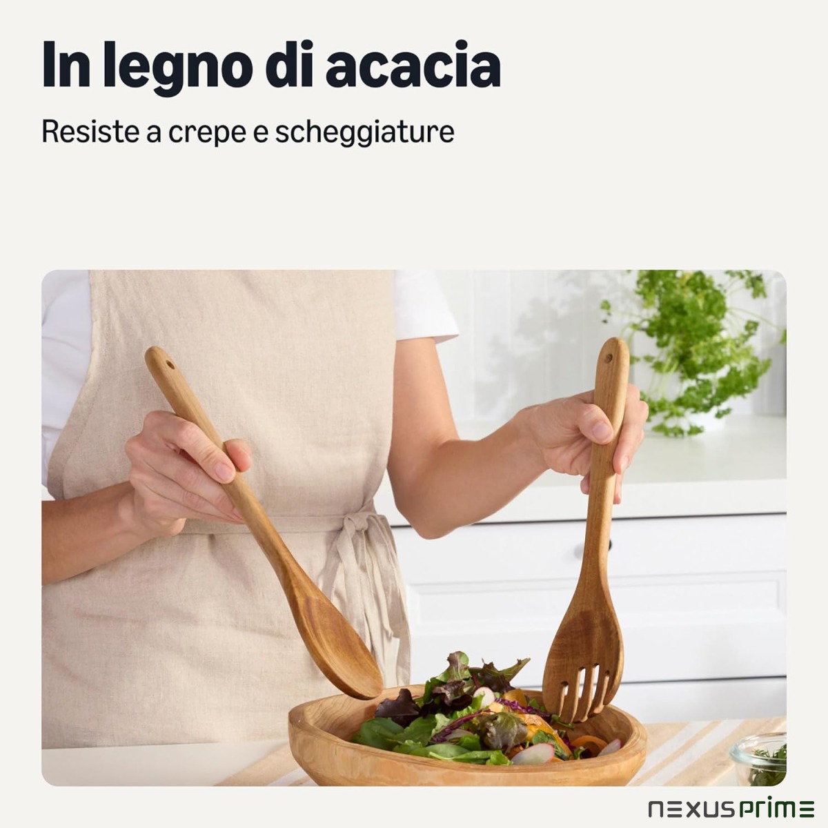 Utensili da Cucina in Legno, Set di 6 Pezzi, Legno di Acacia, Pre-Trattati con Olio, Sicuri per l’Uso con le Pentole - Asset