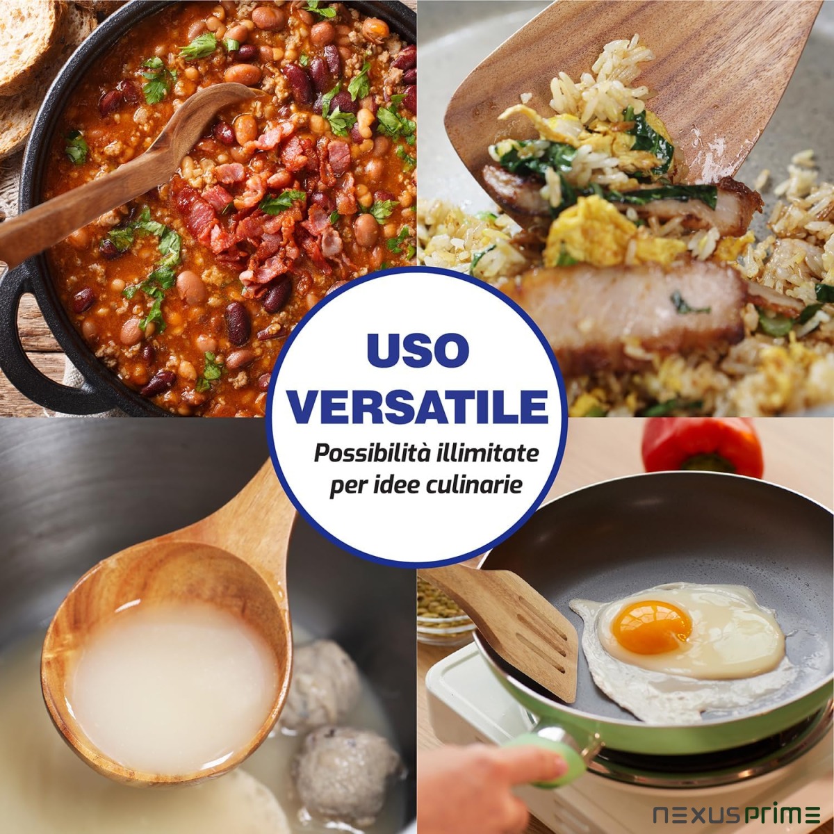 StarBlue - Set Di Utensili Da Cucina In Legno Di Acacia Da 6 Pezzi; Resistenti Spatole Antigraffio Per Pentole Antiaderenti; Set Di Spatole Ecologiche Ed Ergonomiche Con Apposito Contenitore In Legno - Asset